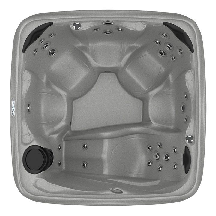 An aerial view of a gray hot tub on a white background