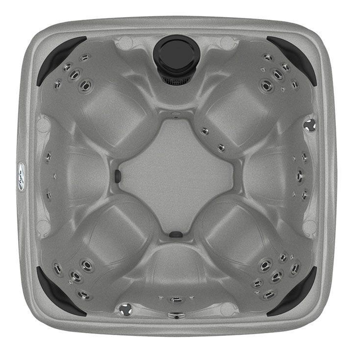 An aerial view of a gray hot tub on a white background