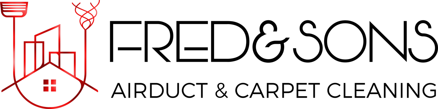 Fred & Sons logo with red house and tree icon and black text reading &ldquo;AIR DUCT & CARPET CLEANING&rdquo;