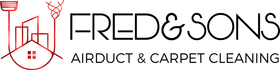 Fred & Sons logo with red house and tree icon and black text reading &ldquo;AIR DUCT & CARPET CLEANING&rdquo;