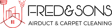 Fred & Sons logo with red house and tree icon and black text reading &ldquo;AIR DUCT & CARPET CLEANING&rdquo;