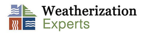 Logo for Weatherization Experts featuring a four-paneled house icon in blue, green, and red next to the company name.