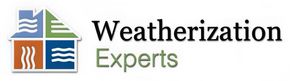 Logo for Weatherization Experts featuring a four-paneled house icon in blue, green, and red next to the company name.