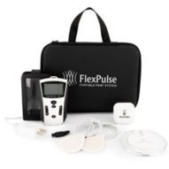 FlexPulse portable TENS unit kit with device, pads, cables, and carrying case.