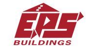 Red EPS BUILDINGS logo with stylized letters, a roof graphic, and white accents.