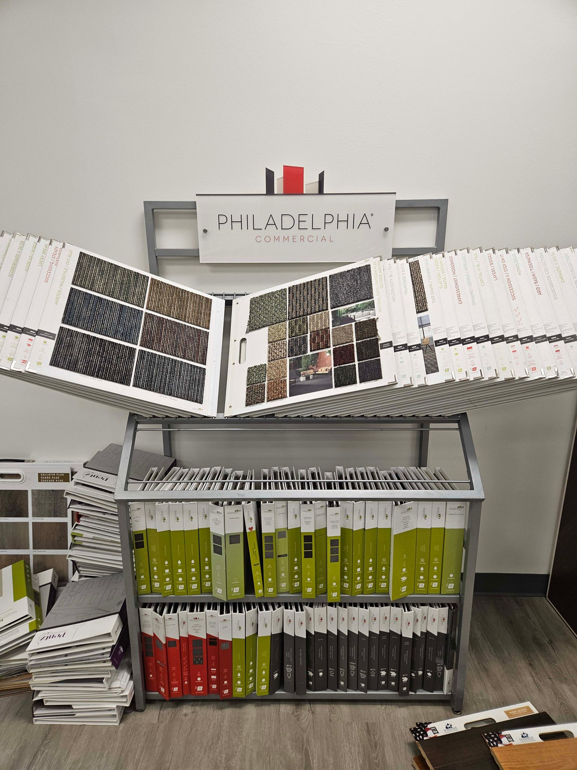 a display case with a lot of books on it