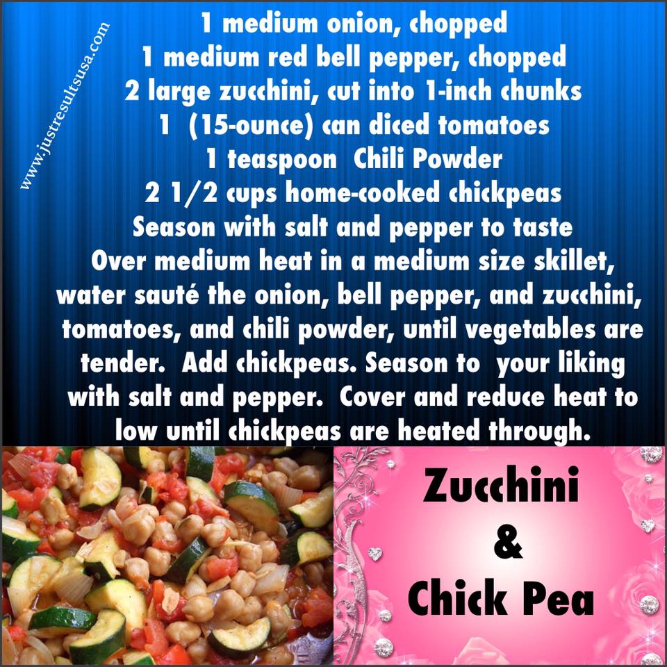 A recipe for zucchini and chickpeas is shown