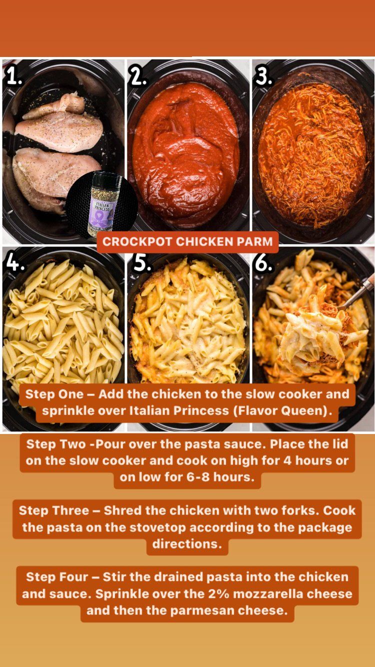 A picture of a crockpot chicken pasta recipe.