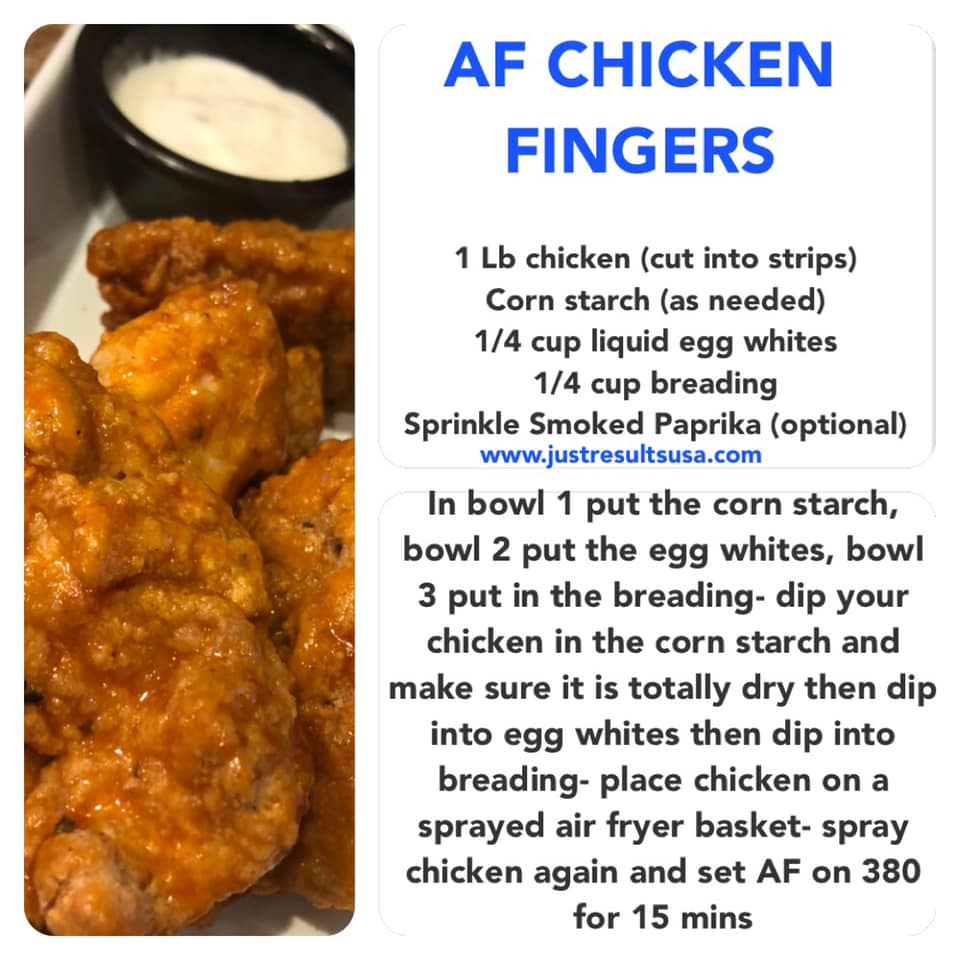 A recipe for af chicken fingers includes corn starch and egg whites
