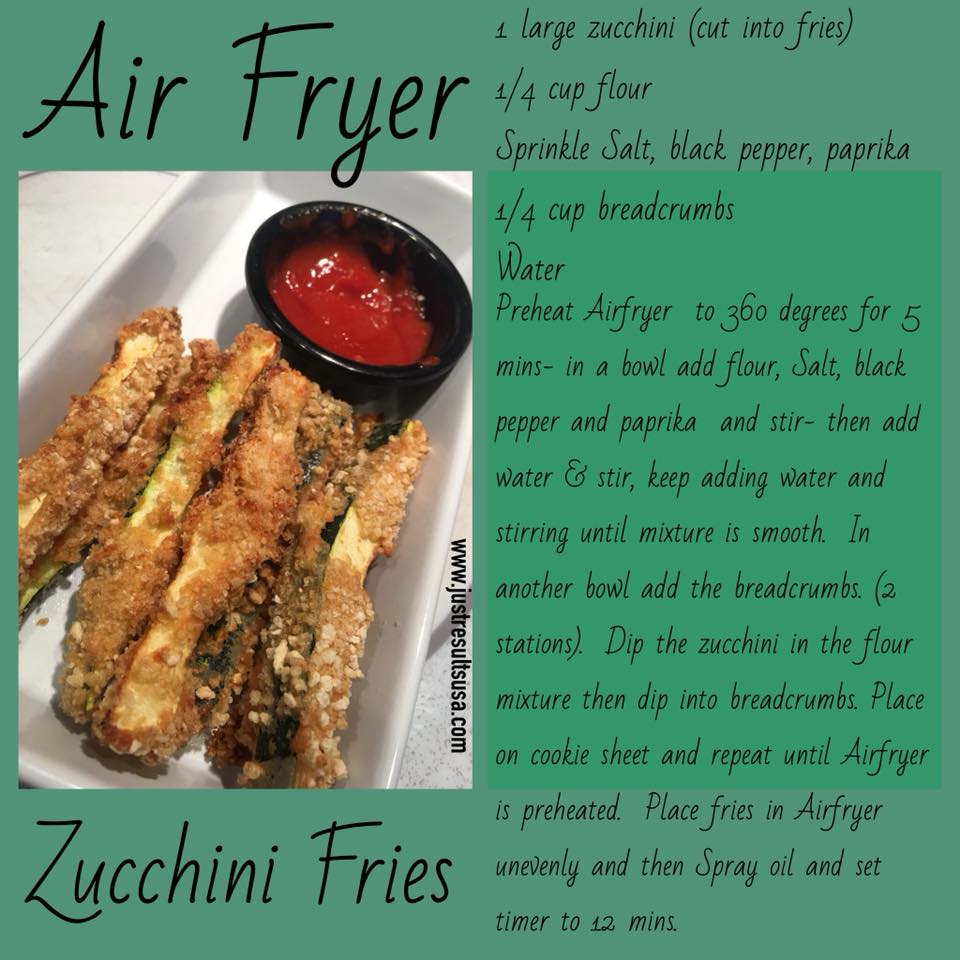 A recipe for air fryer zucchini fries is shown