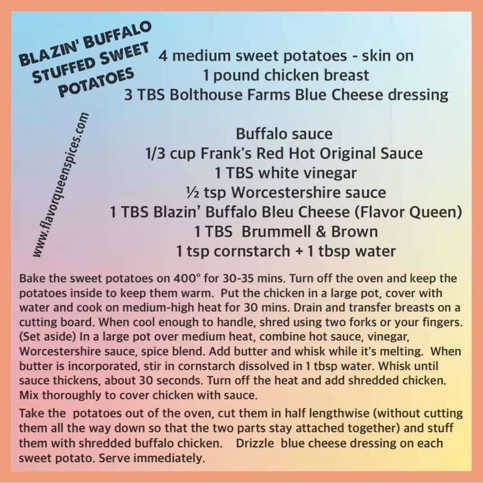A recipe for blazin ' buffalo stuffed sweet potatoes