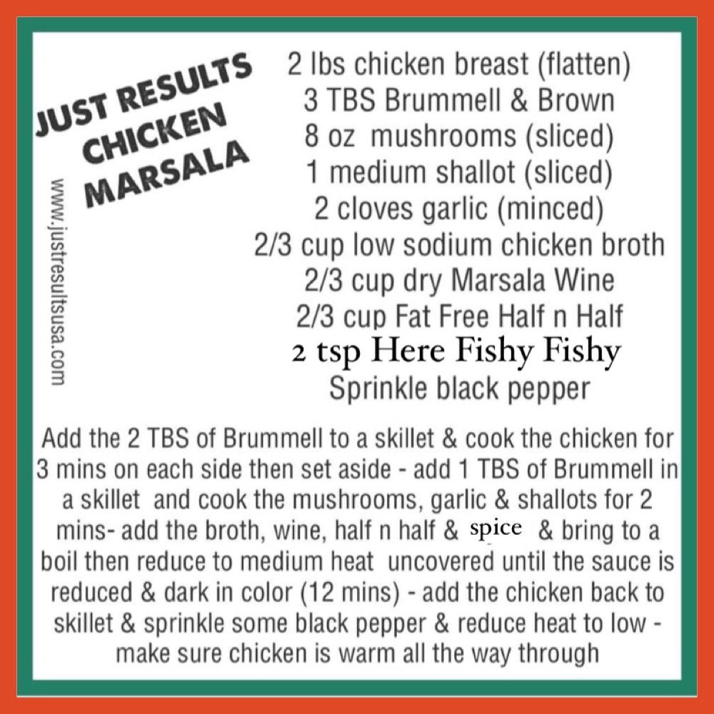 A recipe for just results chicken marsala is shown