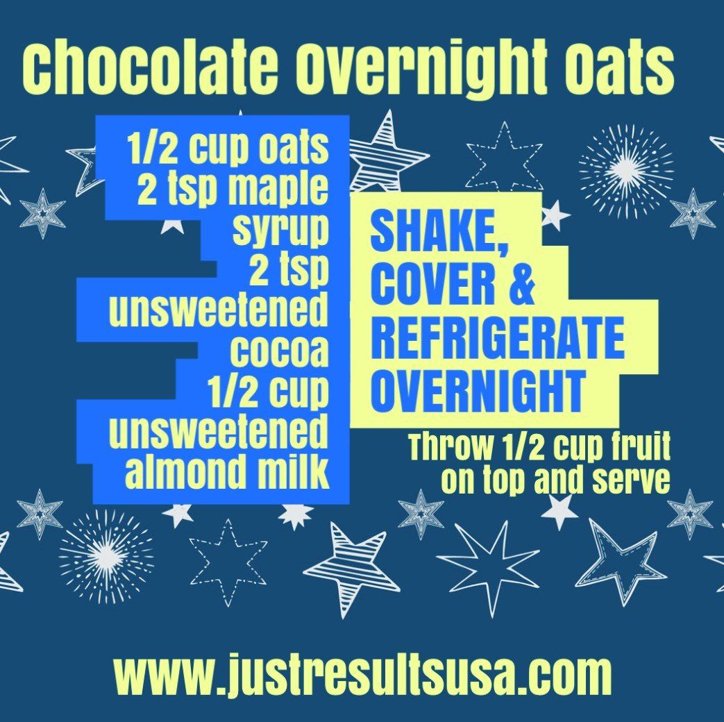 A recipe for chocolate overnight oats from www.justresultsusa.com
