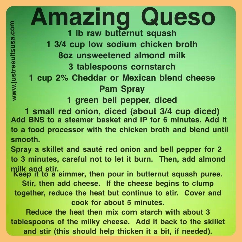 A recipe for amazing queso is written on a green background