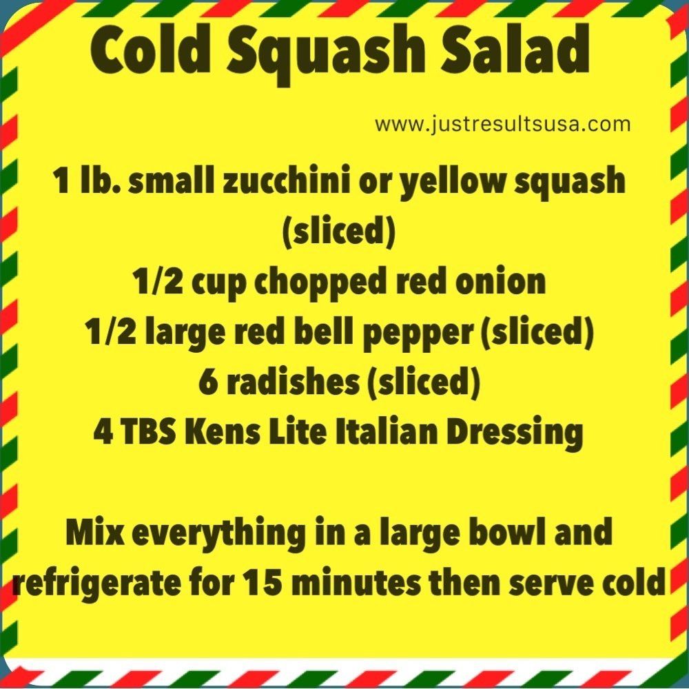 A yellow sign that says cold squash salad on it