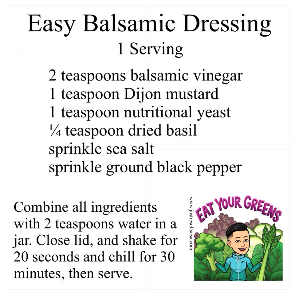 A recipe for easy balsamic dressing is shown