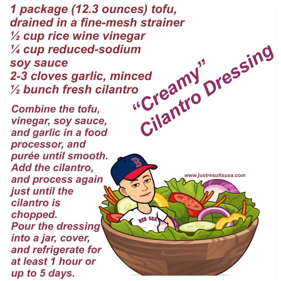 A recipe for creamy cilantro dressing with tofu and soy sauce