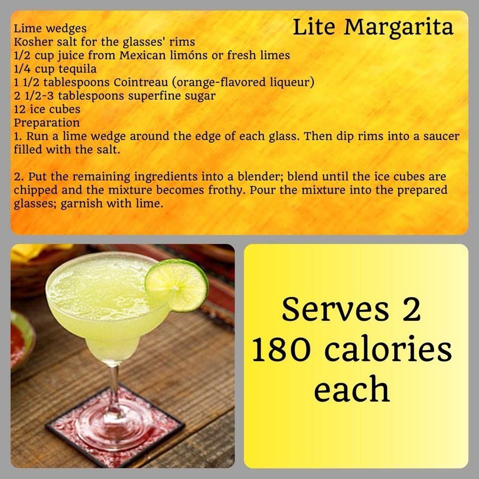 A recipe for a lite margarita that serves 2 180 calories each
