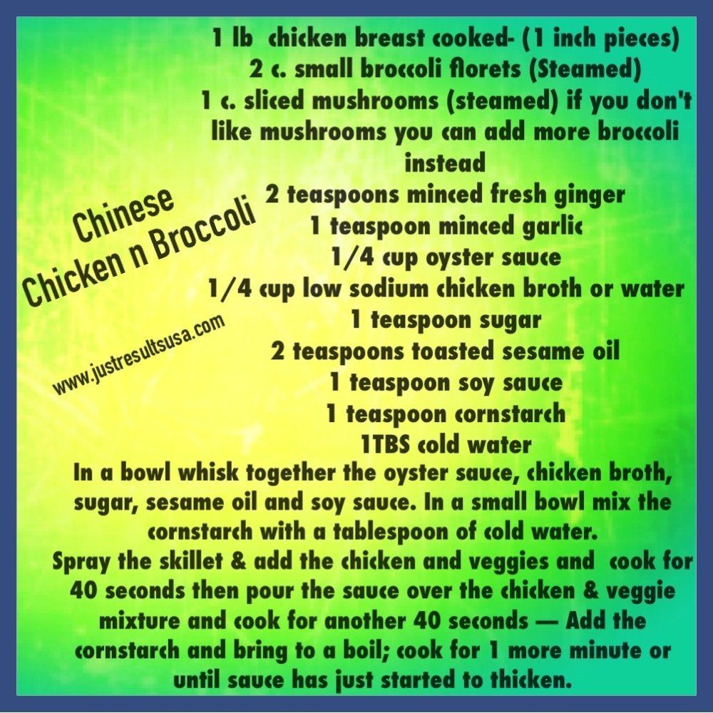 A recipe for chinese chicken n broccoli is shown