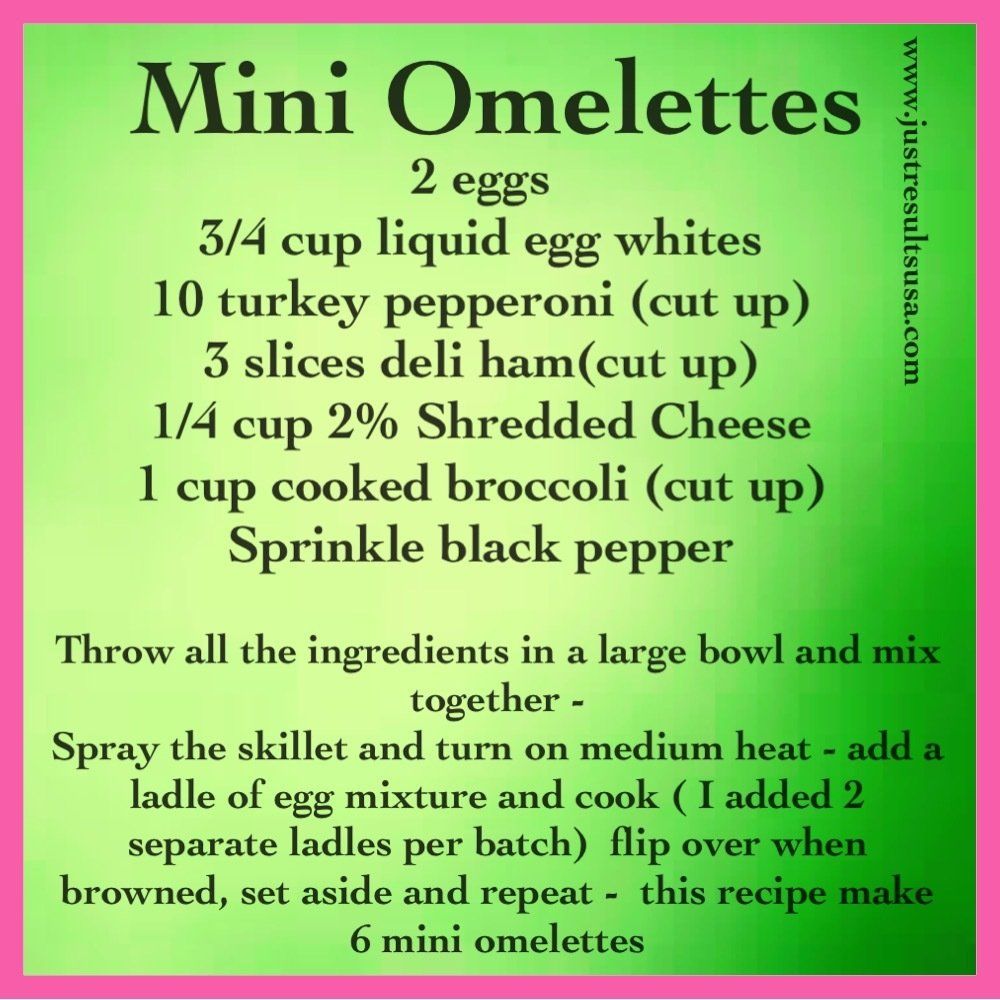 A recipe for mini omelettes is written on a green background