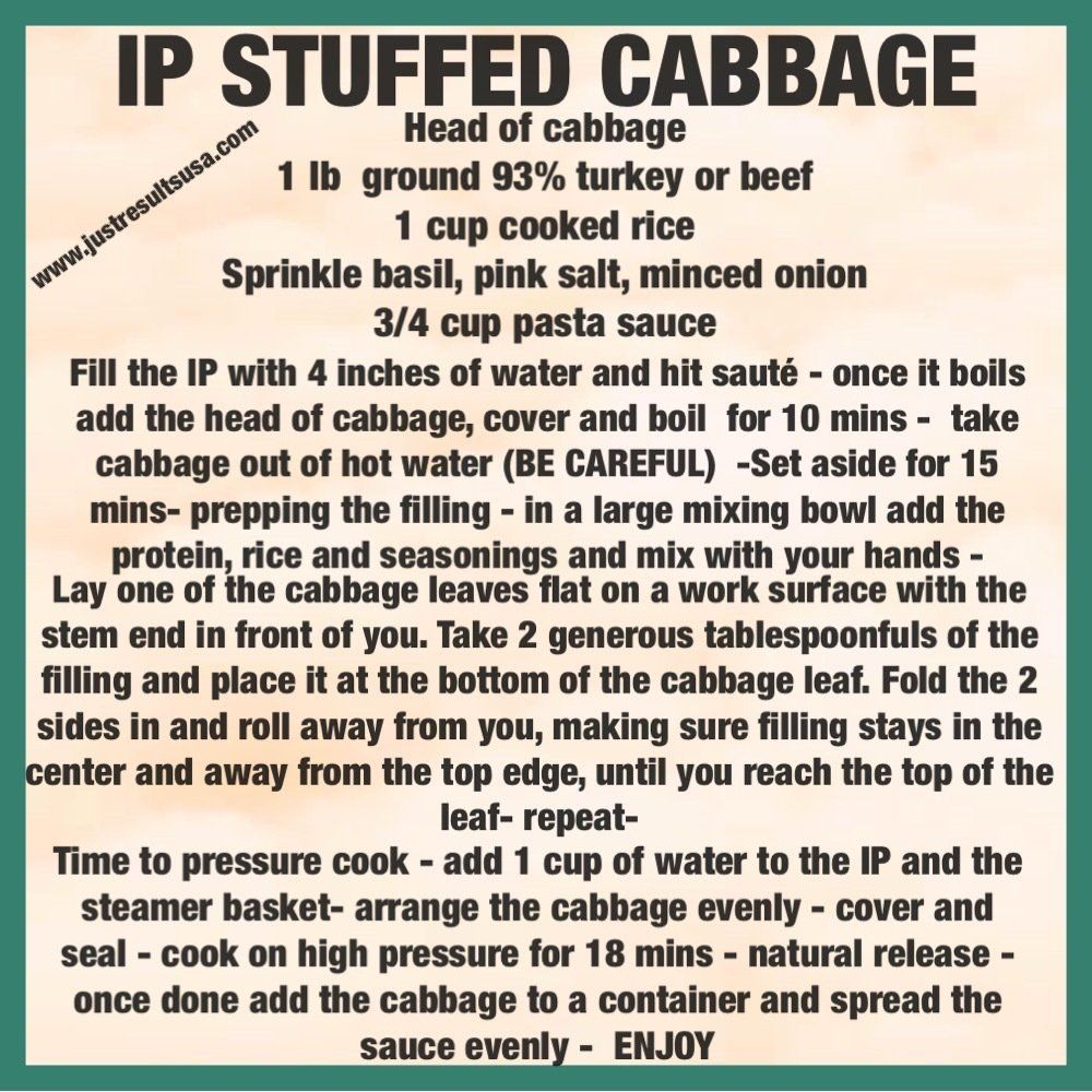 A recipe for stuffed cabbage is written on a piece of paper