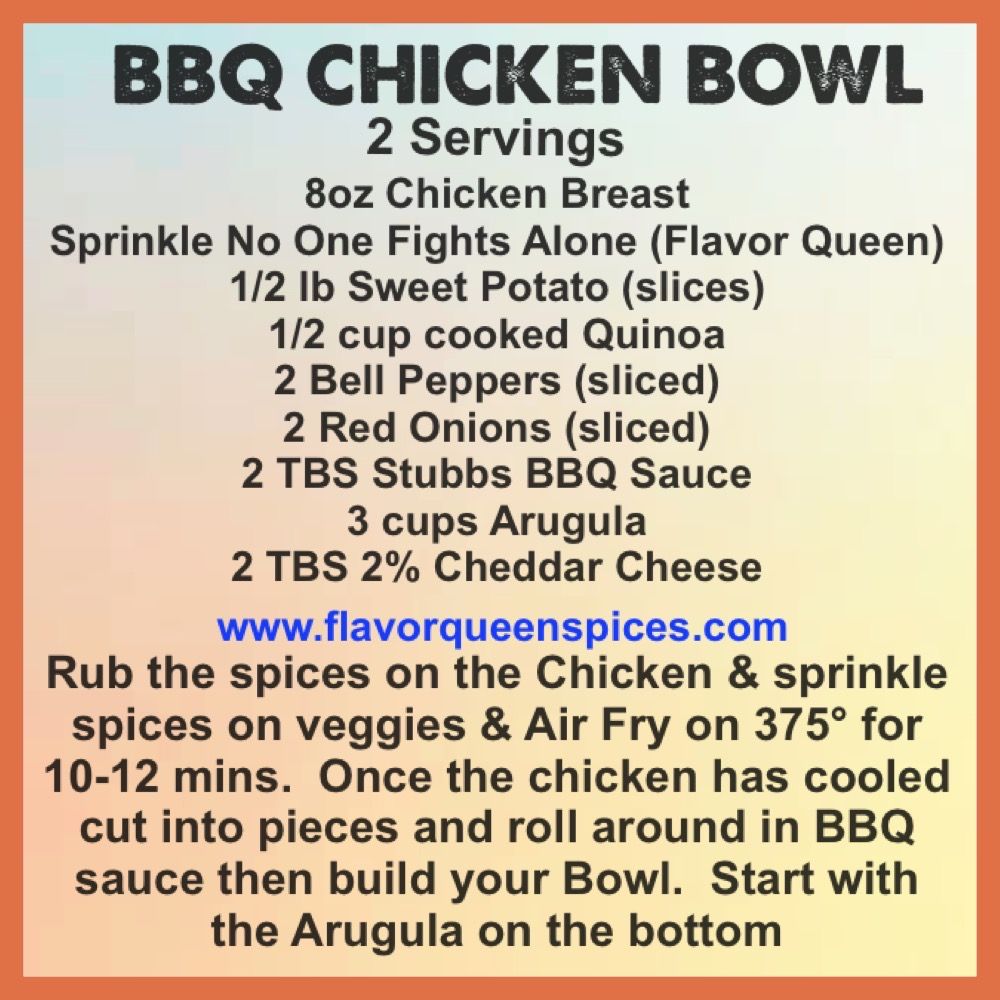 A recipe for bbq chicken bowl with 2 servings
