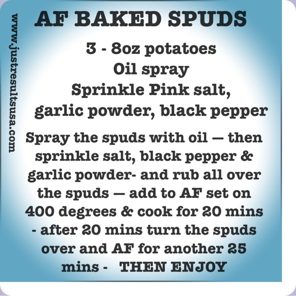 A recipe for baked spuds with 3 - 8oz potatoes and oil spray