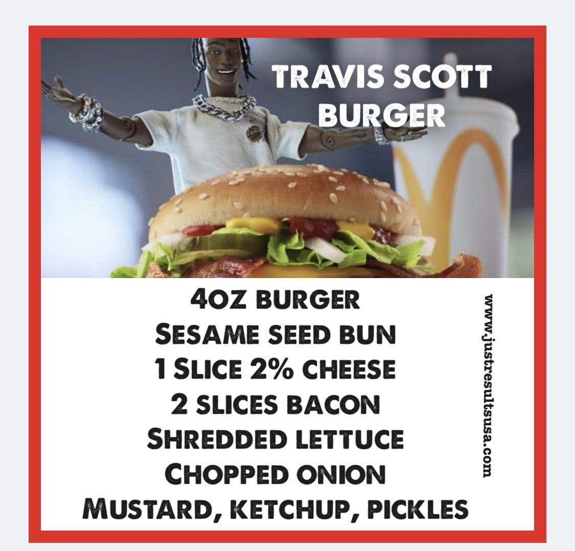 A picture of a travis scott burger with ingredients