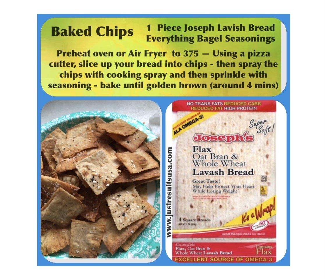 A picture of baked chips next to a bag of baked chips