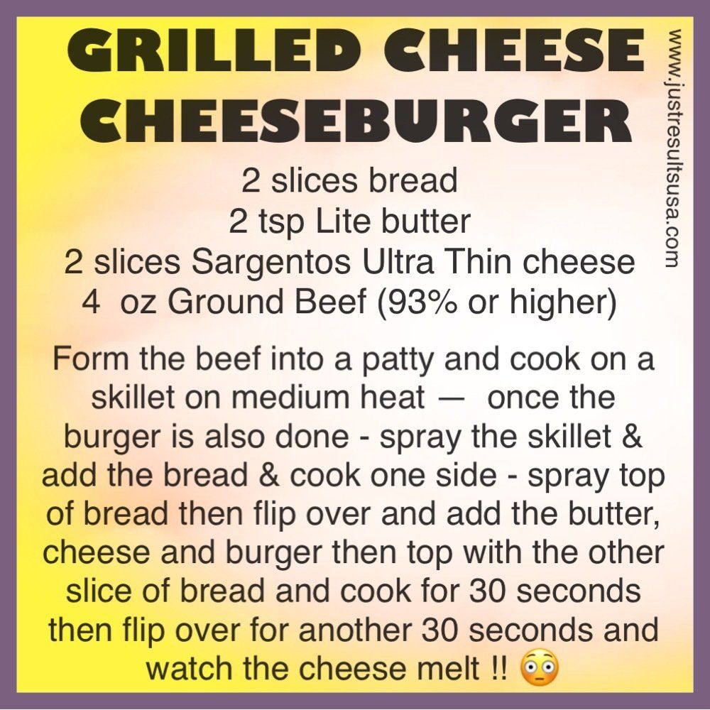 A recipe for a grilled cheese cheeseburger includes 2 slices bread 2 tsp lite butter and 4 oz ground beef