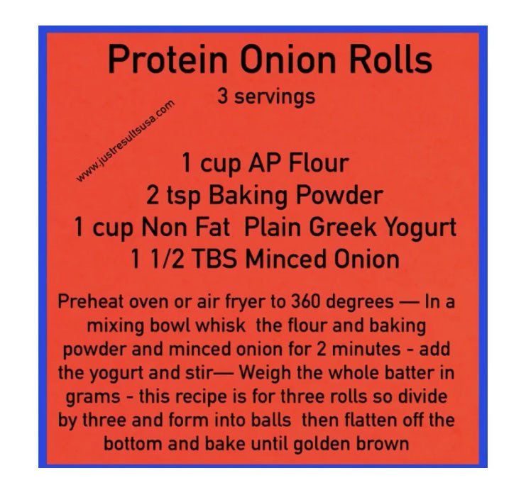 A recipe for protein onion rolls with 3 servings
