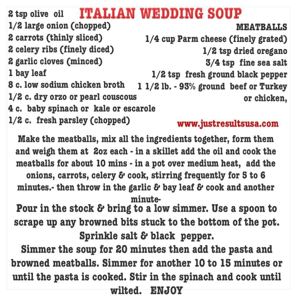 A recipe for an italian wedding soup with meatballs