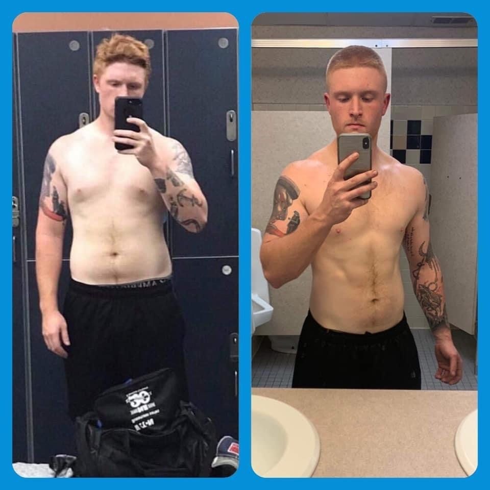 Two pictures of a man taking a selfie in a bathroom