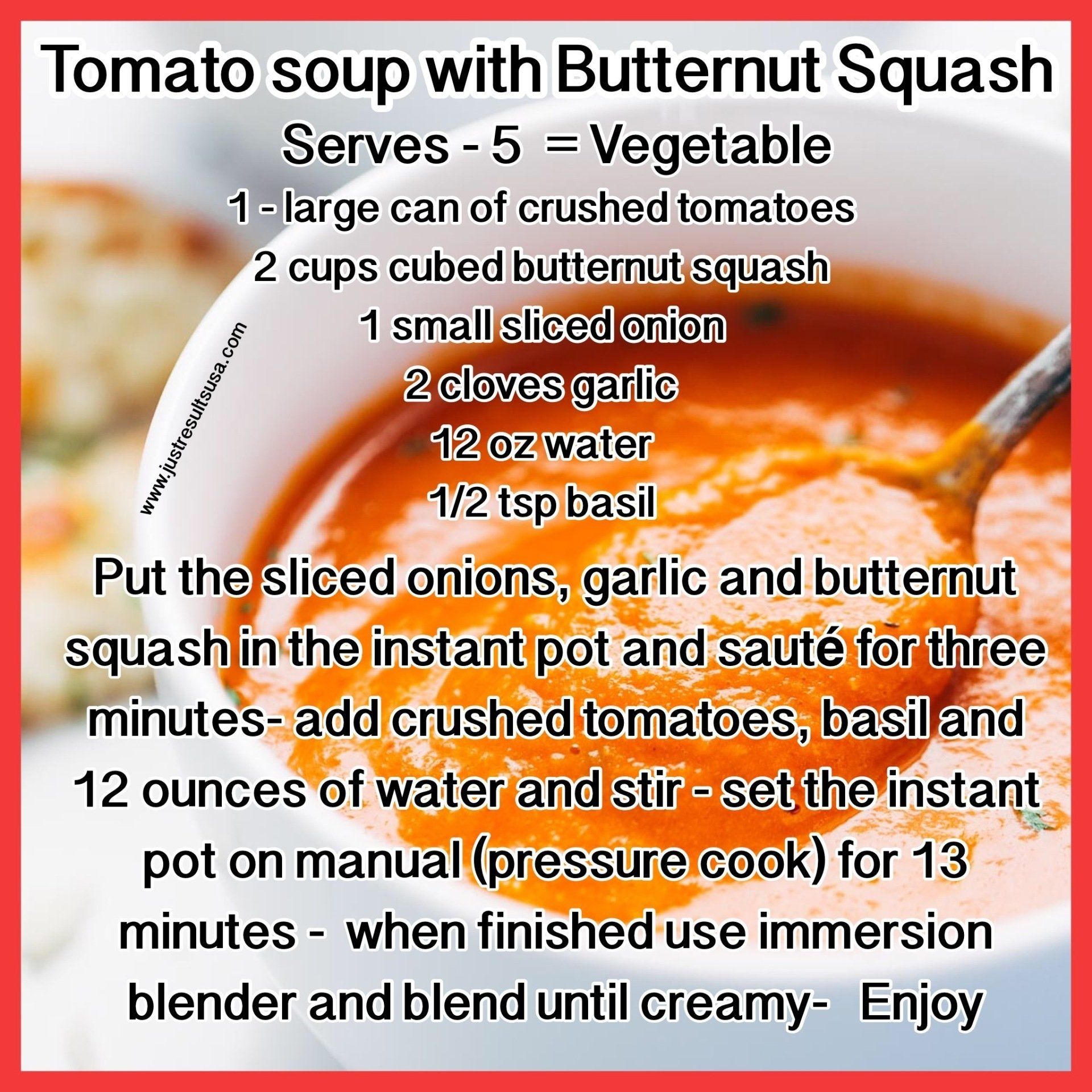 A recipe for tomato soup with butternut squash
