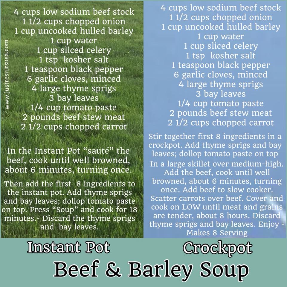 A recipe for instant pot and crockpot beef and barley soup