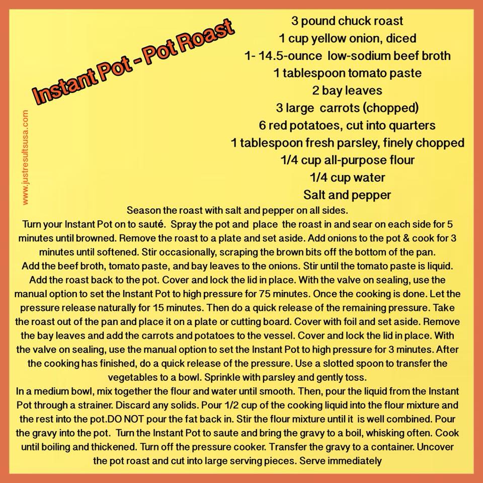 A recipe for instant pot pot roast is shown