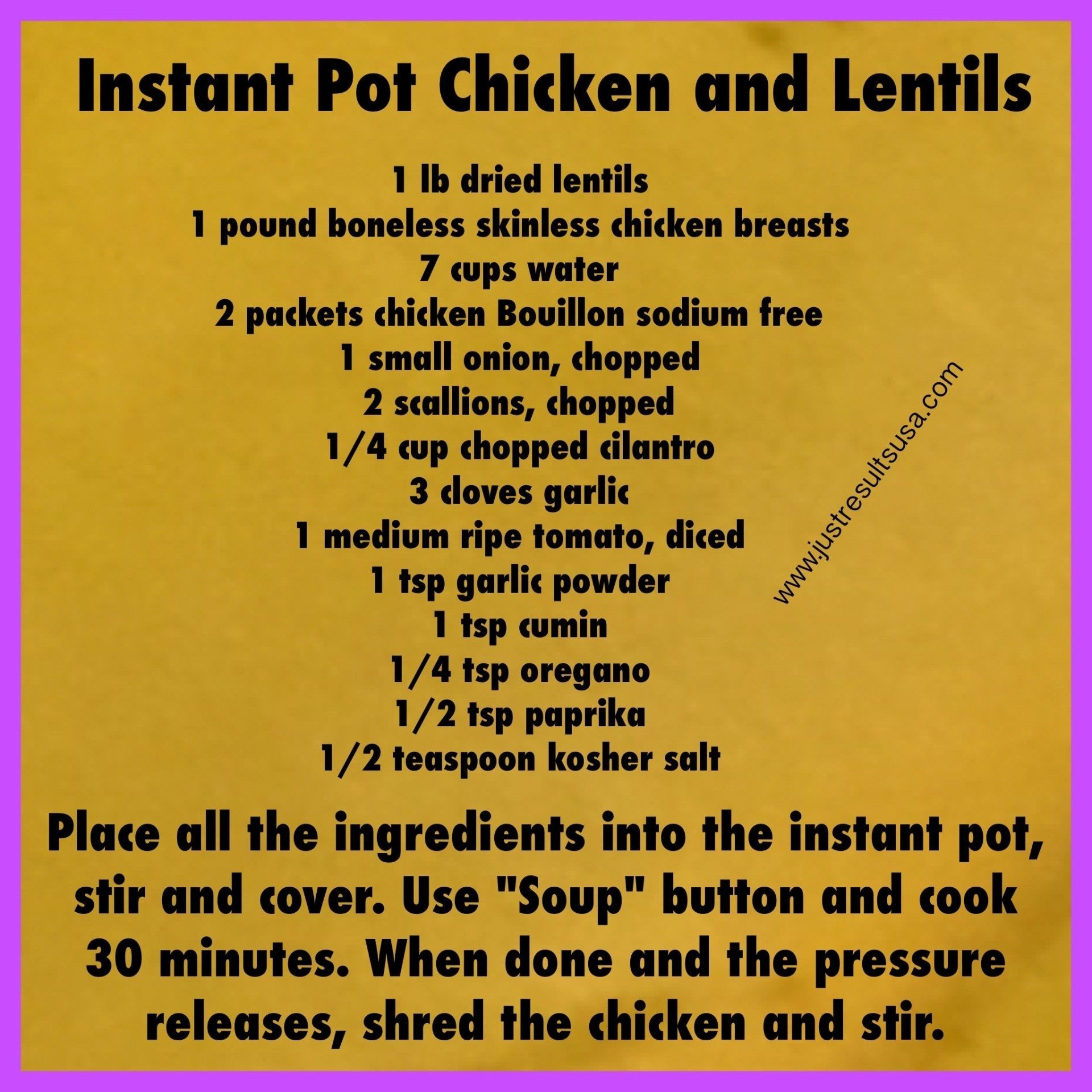 A recipe for instant pot chicken and lentils