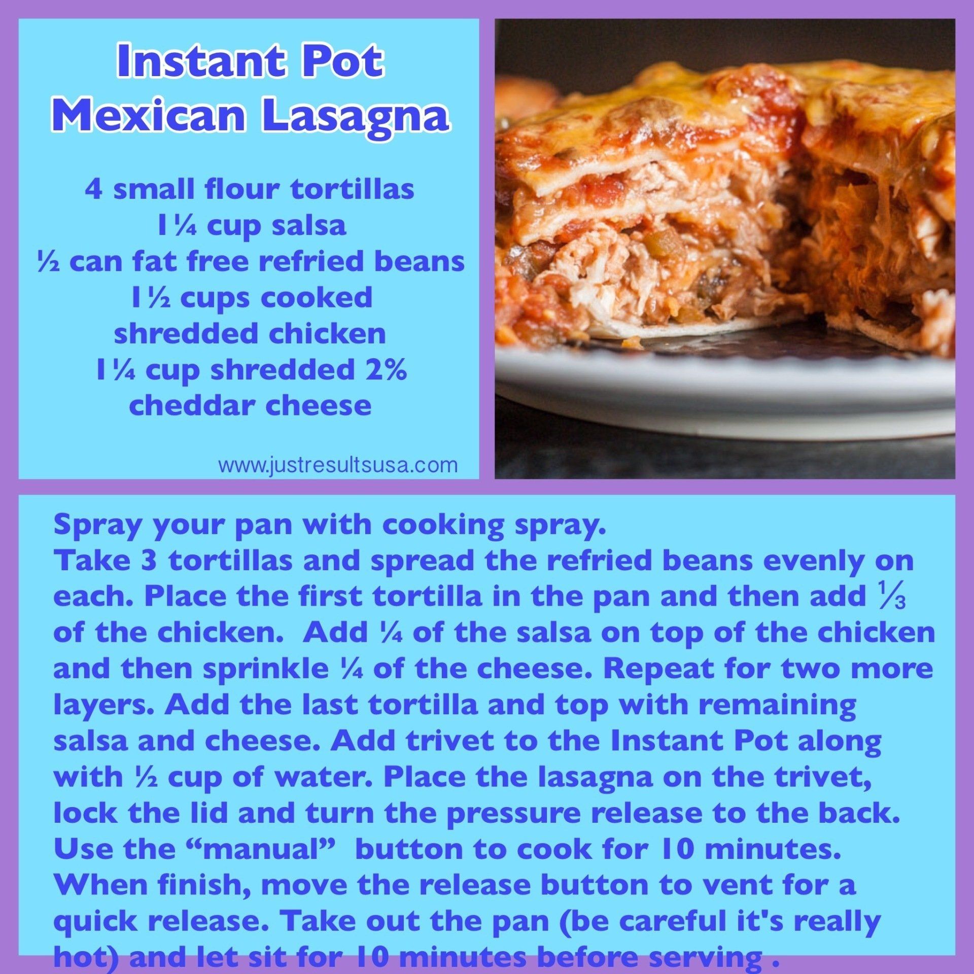 A recipe for instant pot mexican lasagna is shown