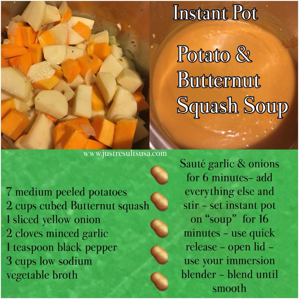 A recipe for potato and butternut squash soup in an instant pot