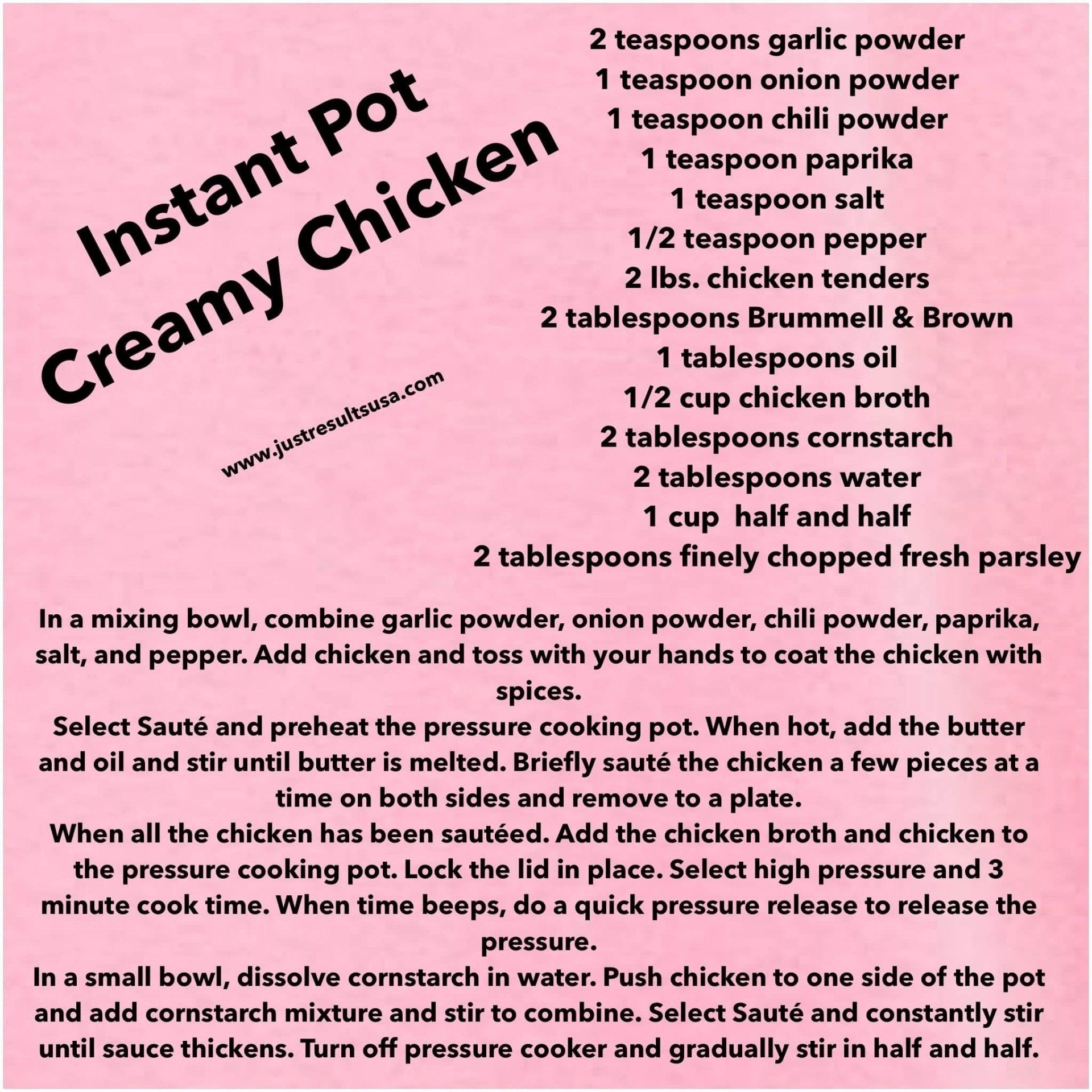A recipe for instant pot creamy chicken is shown