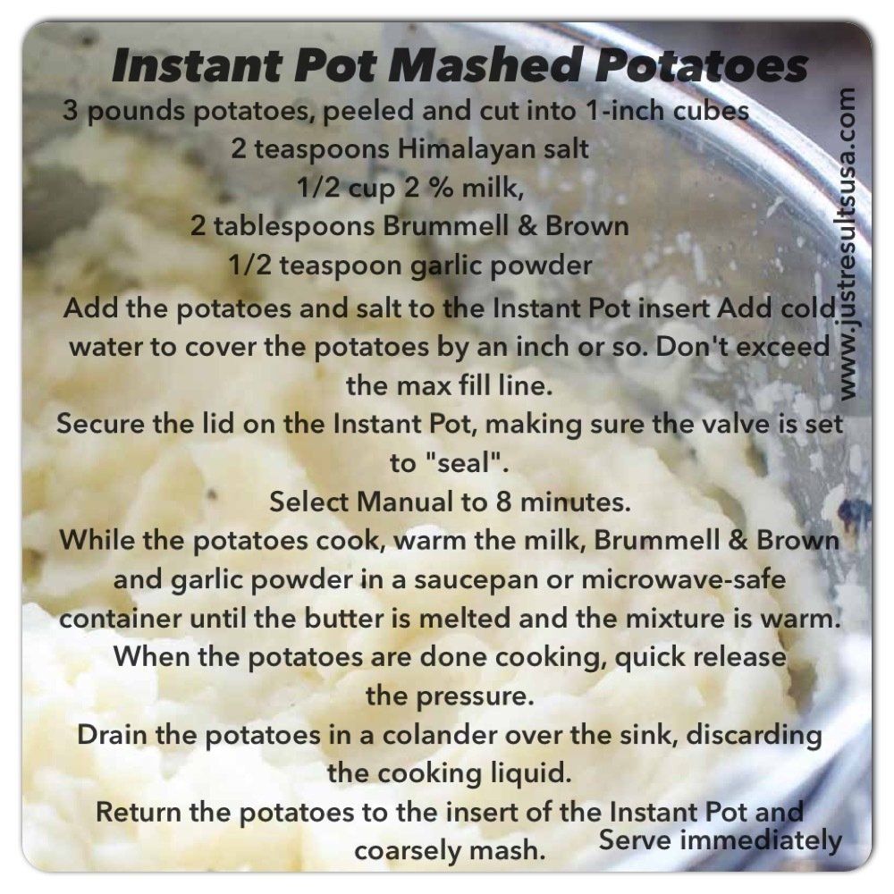 A recipe for instant pot mashed potatoes is shown