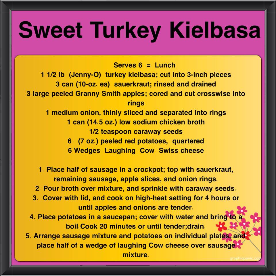 A recipe for sweet turkey kielbasa is shown