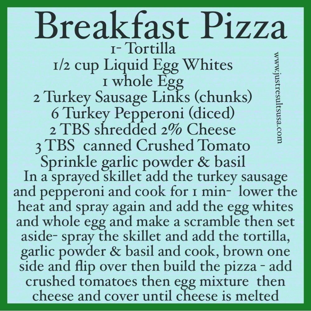 A recipe for a breakfast pizza with turkey sausage and basil