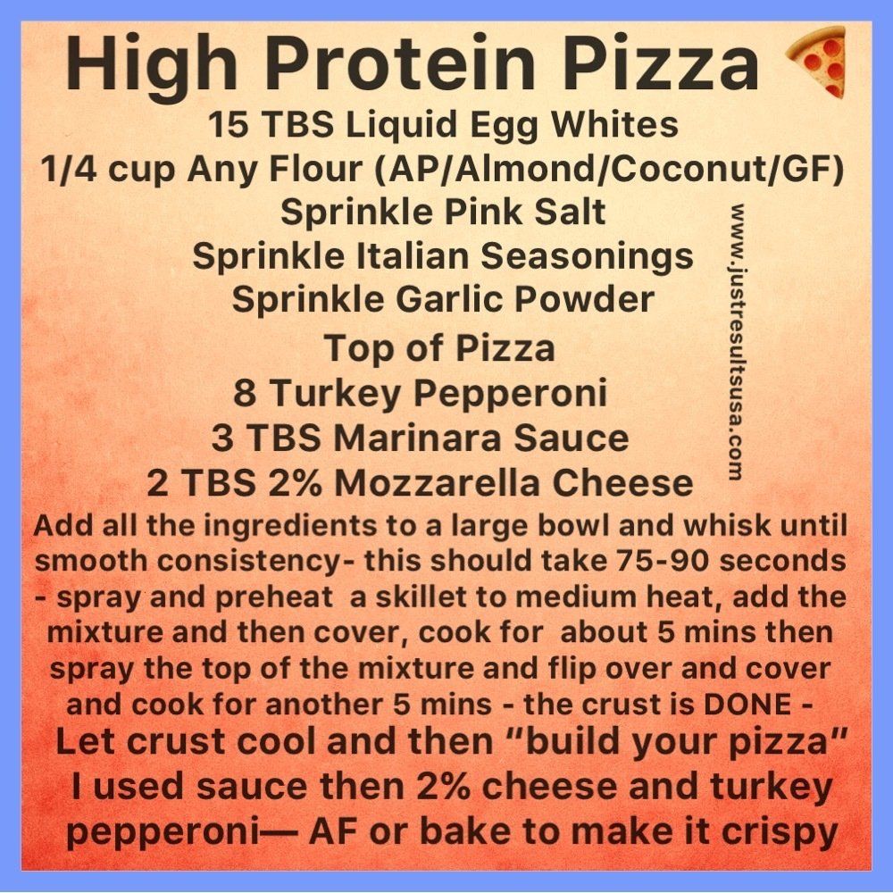 A recipe for a high protein pizza with 15 tbs liquid egg whites
