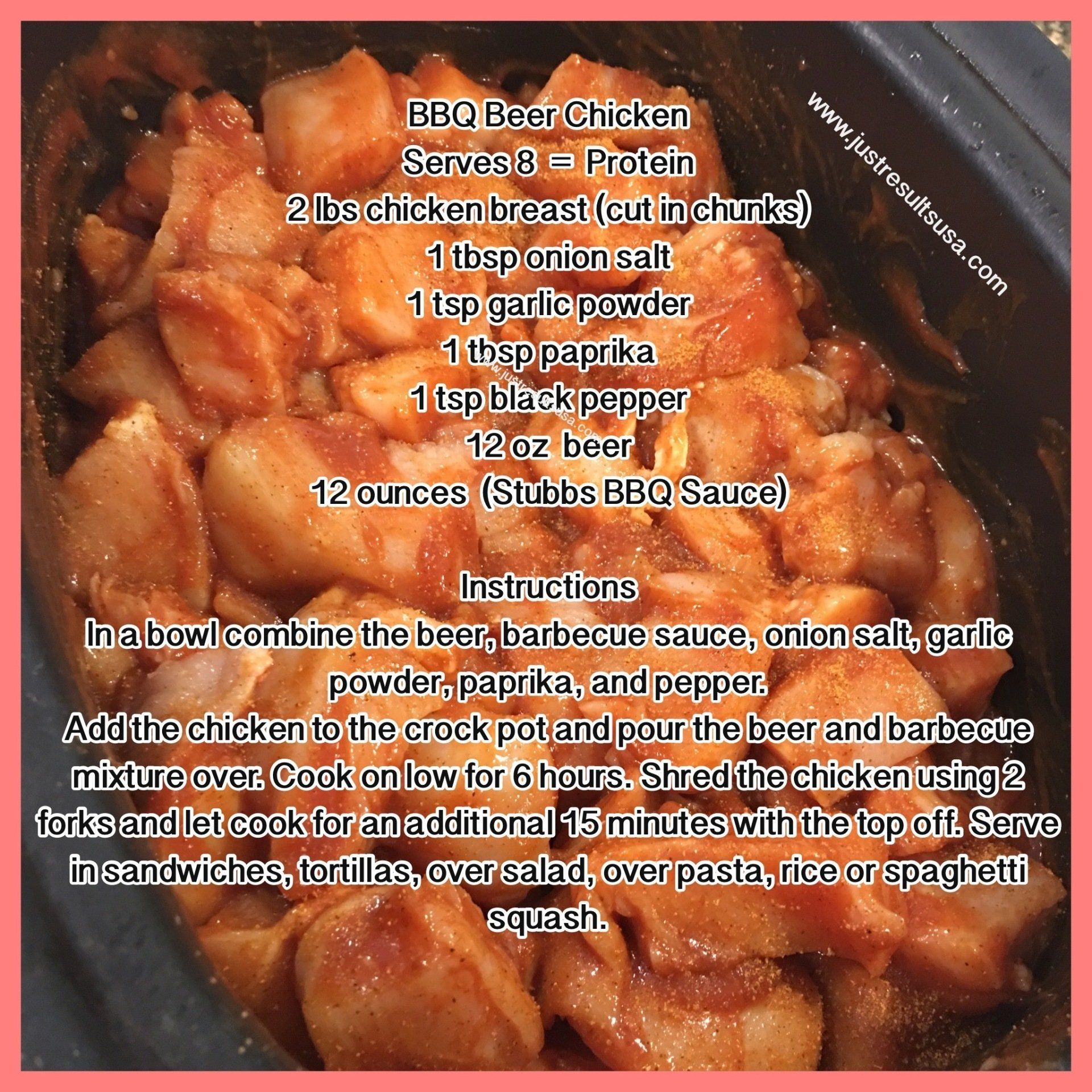 A recipe for bbq beer chicken shows the ingredients and instructions