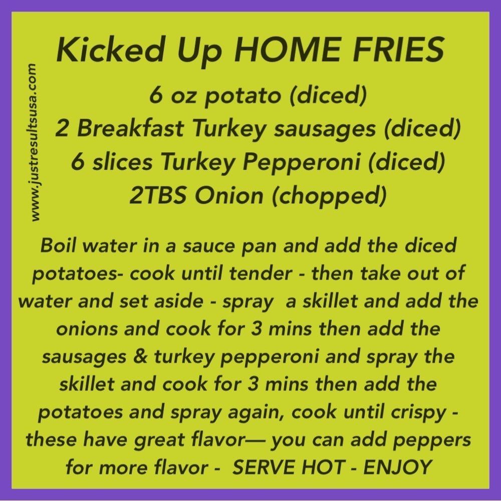 A yellow sign that says kicked up home fries