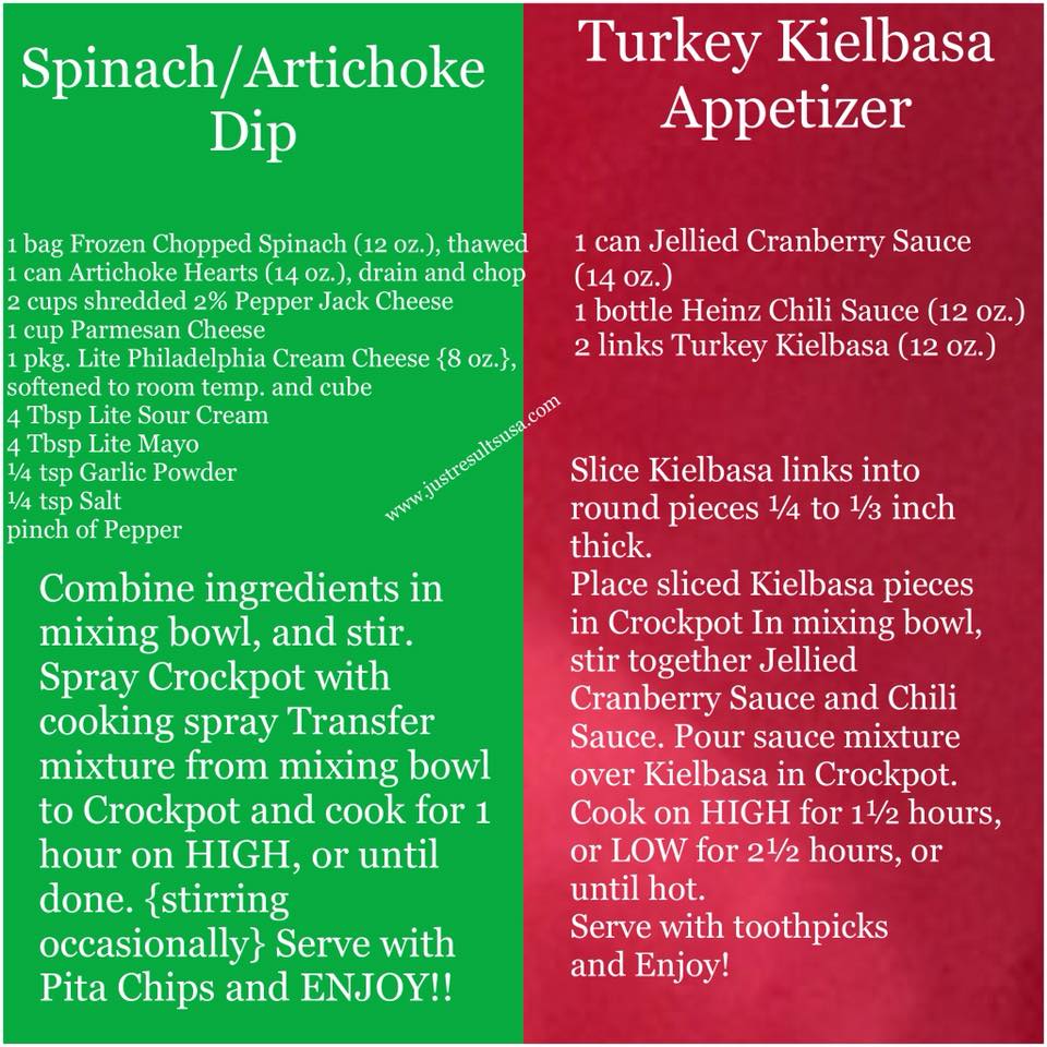 A recipe for spinach artichoke dip and turkey kielbasa appetizer