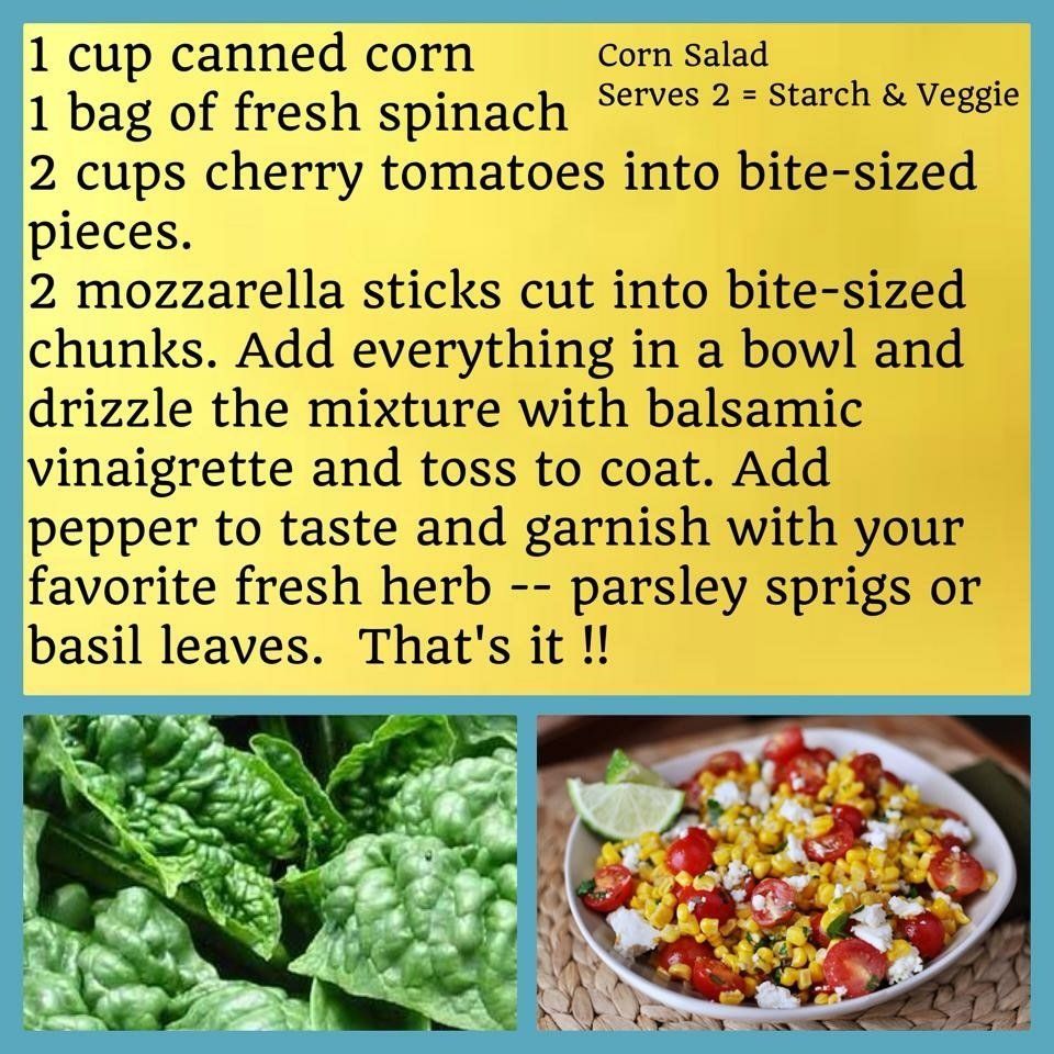 A recipe for a corn salad with spinach and cherry tomatoes
