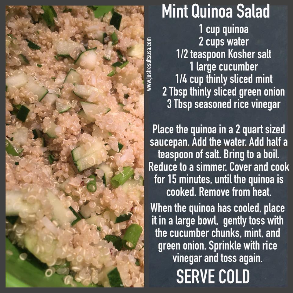 A recipe for mint quinoa salad with rice and vegetables