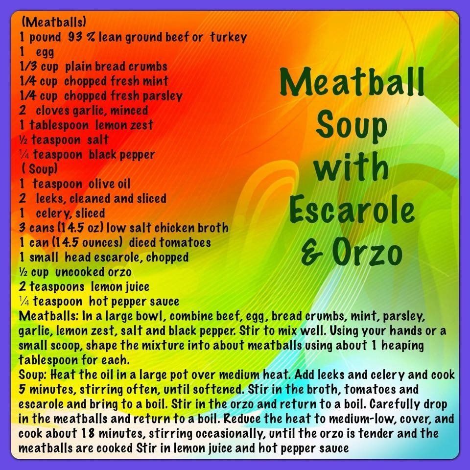A recipe for meatball soup with escarole and orzo